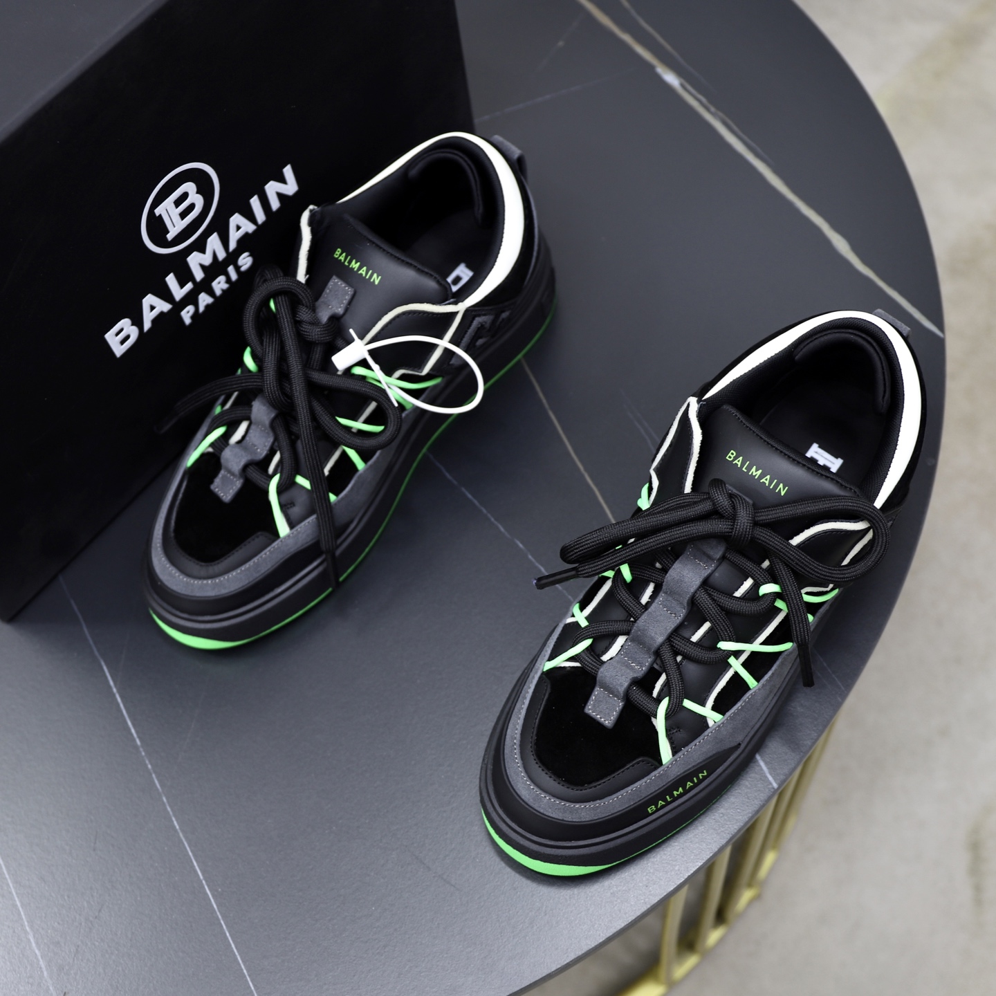 Balmain Men's Slip-On Sneakers with Embossed Leather - Black and Green 3 i1744733675941 5813 0 1