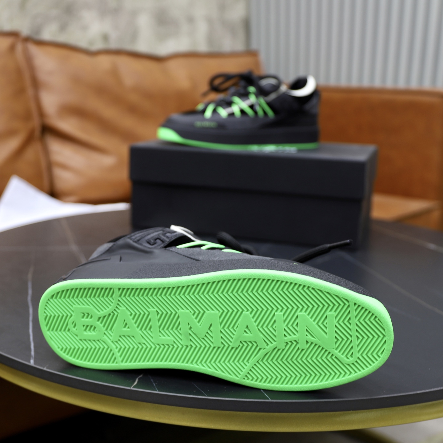 Balmain Men's Slip-On Sneakers with Embossed Leather - Black and Green 10 i1744733677085 3646 0 8
