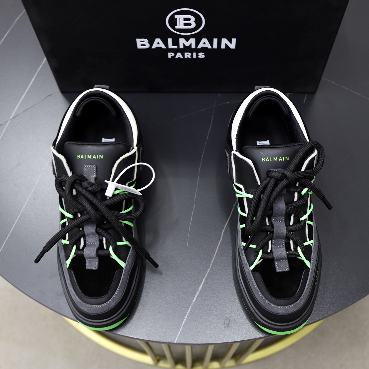 Balmain Men's Slip-On Sneakers with Embossed Leather - Black and Green 1 Balmain Men's Slip-On Sneakers with Embossed Leather - Black and Green