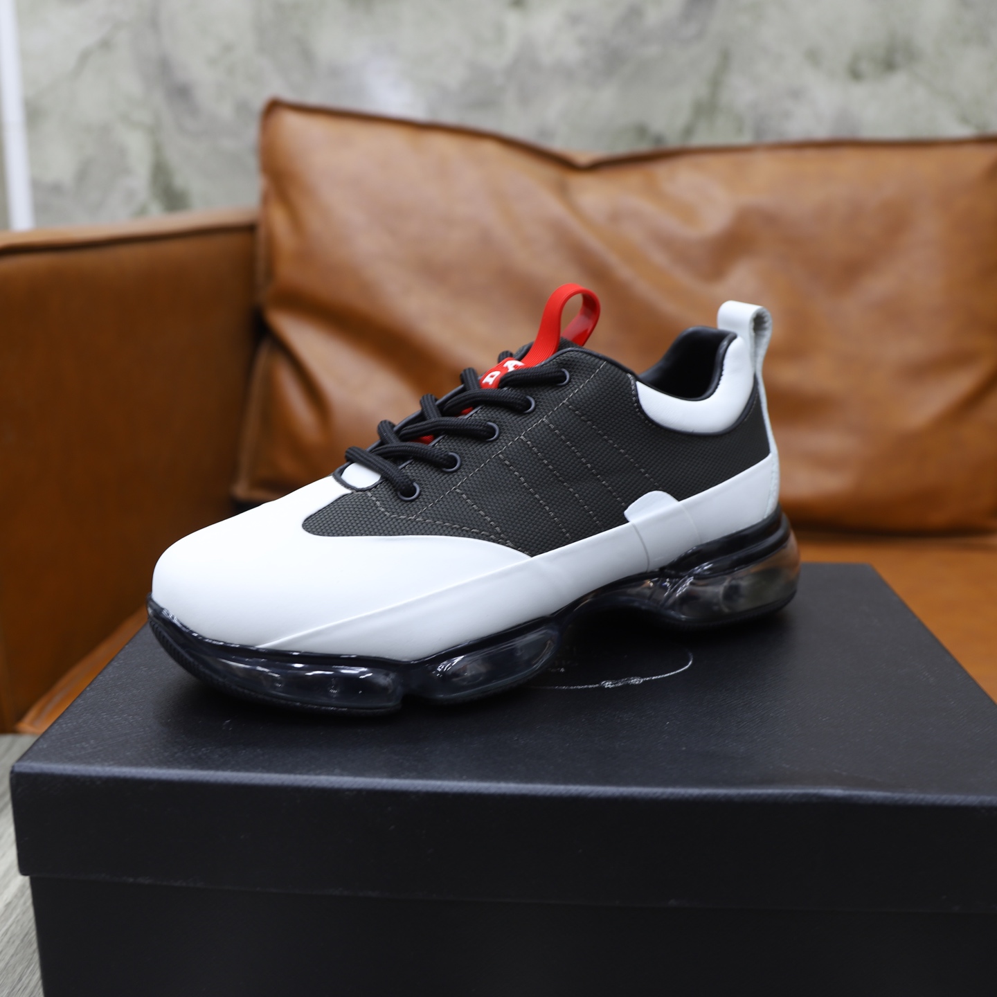 Prada Men's White/Green Leather & Fabric Sneakers - Classic Cushion Design 7 i1744820157985 5773 0 5