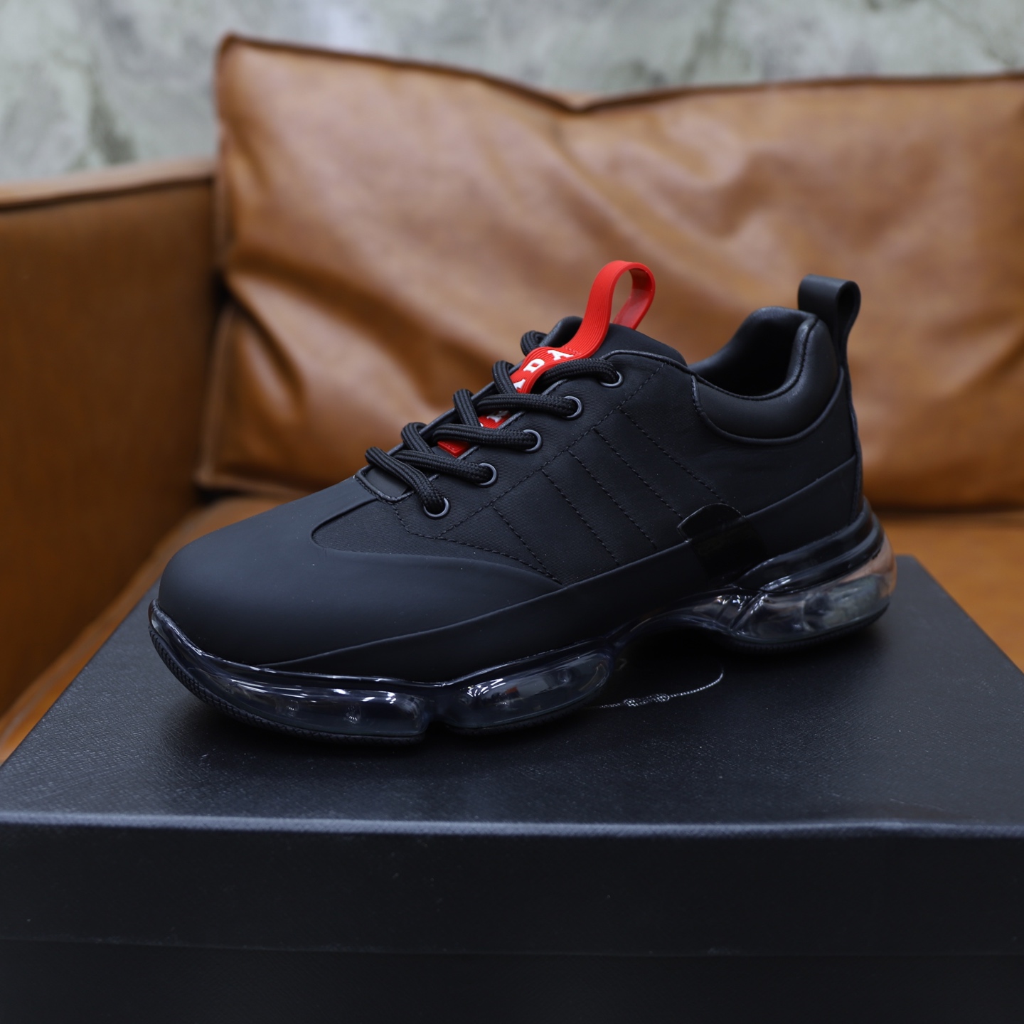 Prada Men's Black Leather & Fabric Air Cushion Sneakers - Size 39-44 7 i1744820189742 1749 0 5