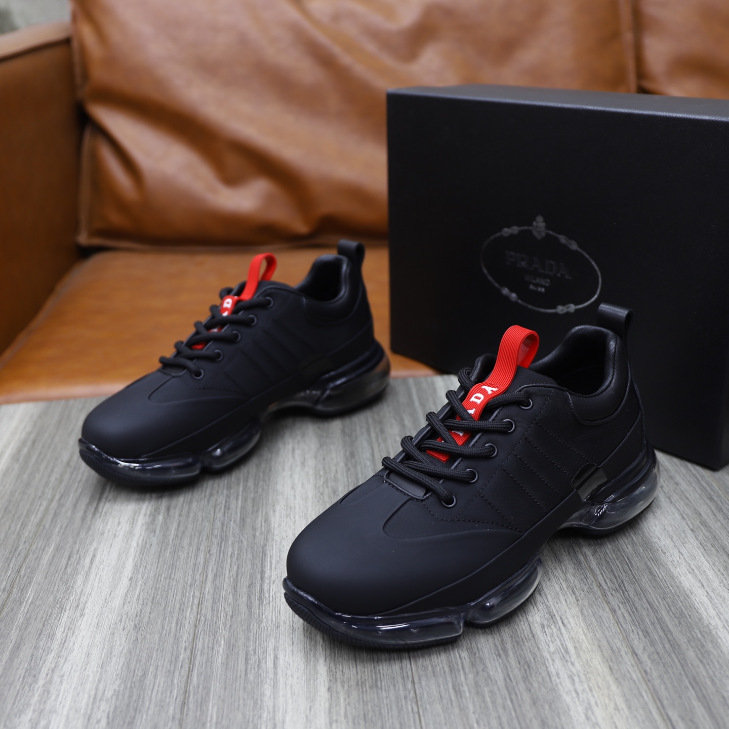 Prada Men's Black Leather & Fabric Air Cushion Sneakers - Size 39-44 6 i1744820190935 3354 0 4