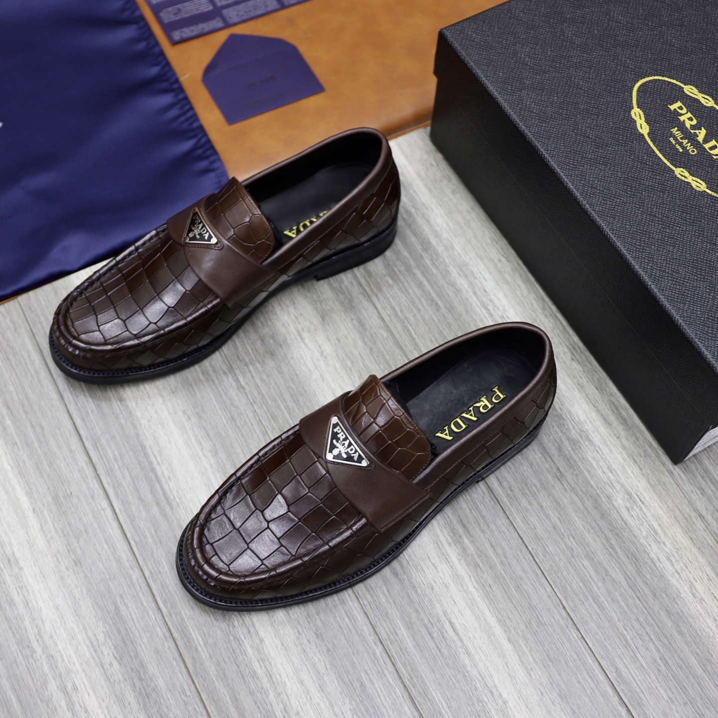 Prada Men's Leather Loafers with Crocodile Embossed Design, Sizes 38-44 4 i1745166034198 821 0 2