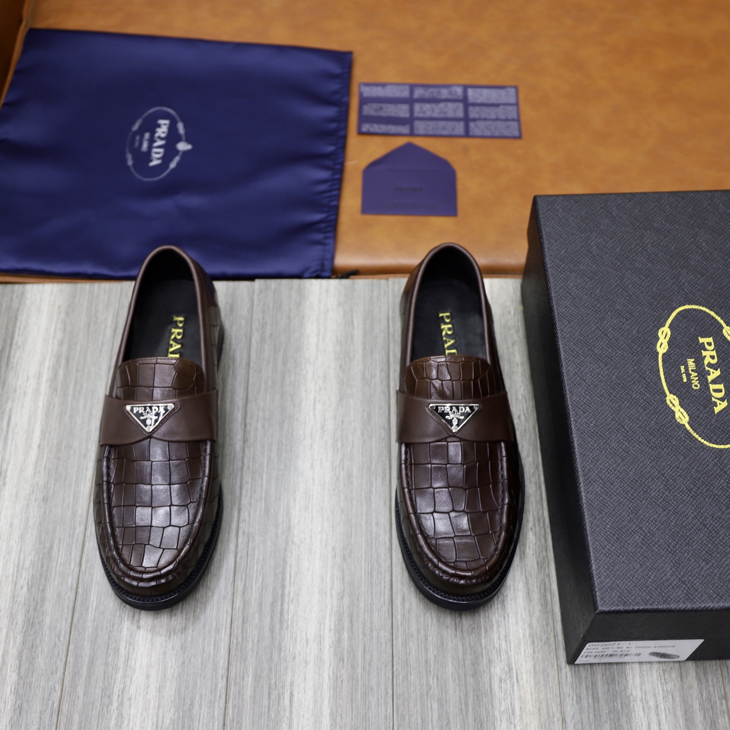 Prada Men's Leather Loafers with Crocodile Embossed Design, Sizes 38-44 1 Prada Men's Leather Loafers with Crocodile Embossed Design, Sizes 38-44
