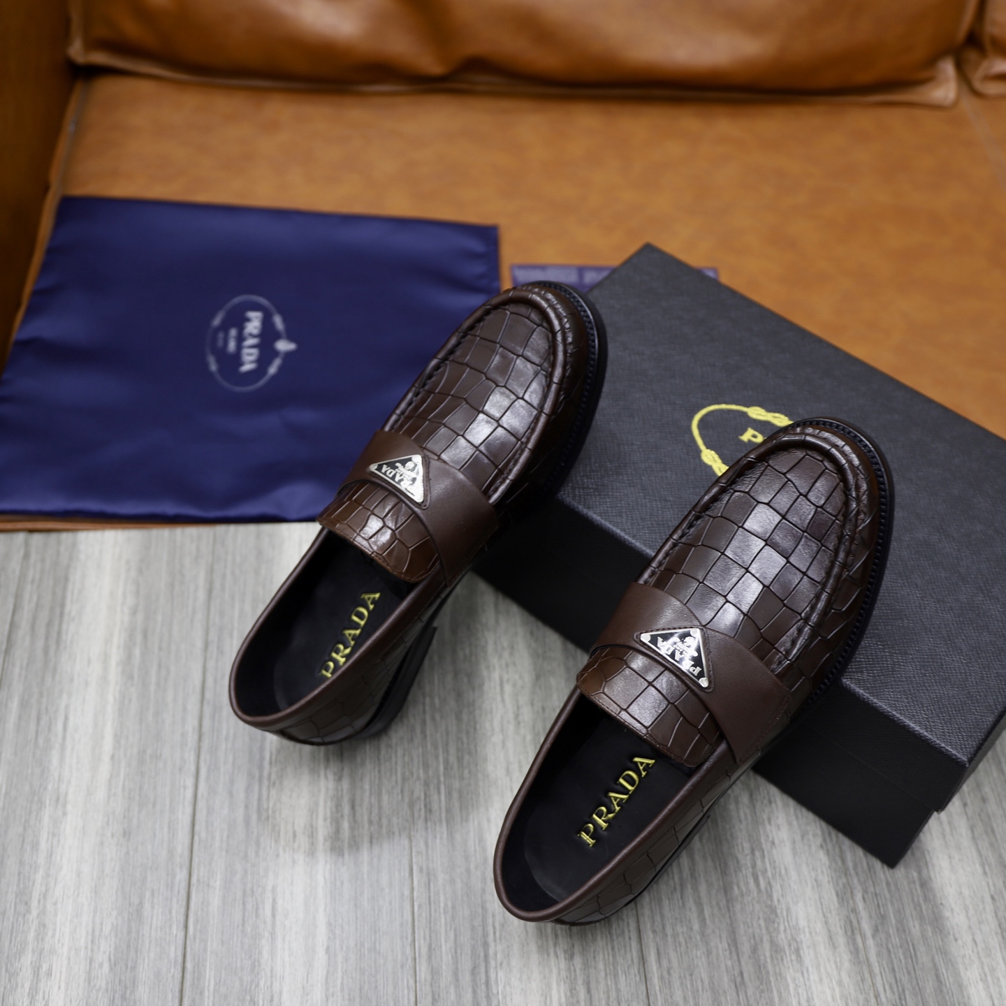 Prada Men's Leather Loafers with Crocodile Embossed Design, Sizes 38-44 9 i1745166034291 6944 0 7