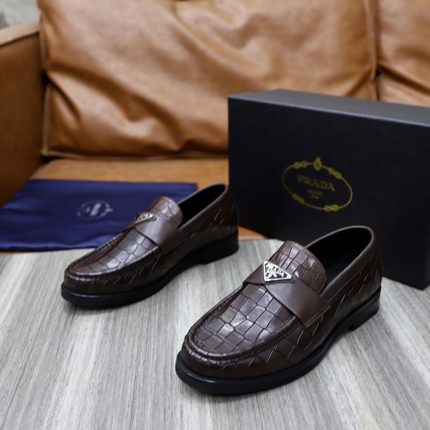 Prada Men's Leather Loafers with Crocodile Embossed Design, Sizes 38-44 6 i1745166034334 9045 0 4
