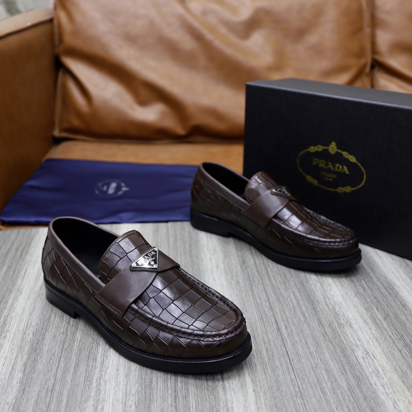 Prada Men's Leather Loafers with Crocodile Embossed Design, Sizes 38-44 5 i1745166035577 4971 0 3