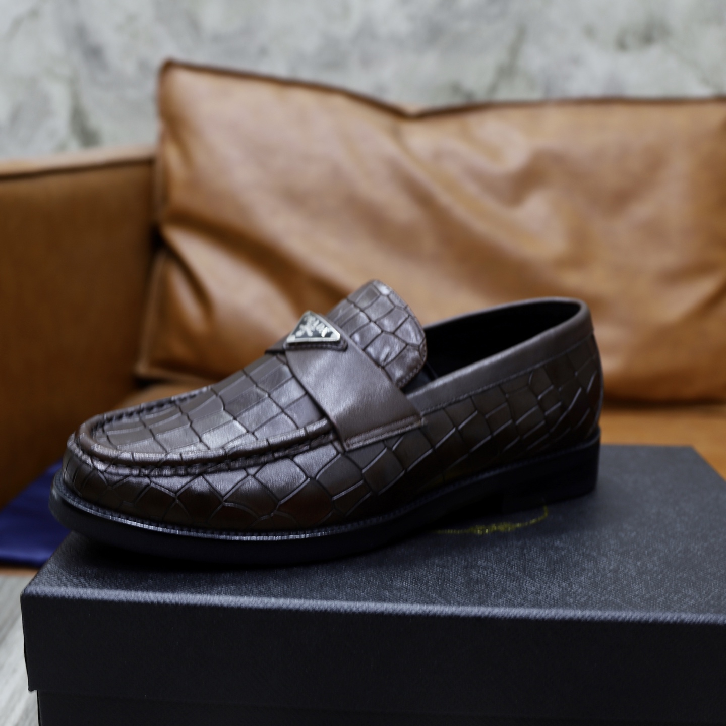 Prada Men's Leather Loafers with Crocodile Embossed Design, Sizes 38-44 7 i1745166035578 6996 0 5