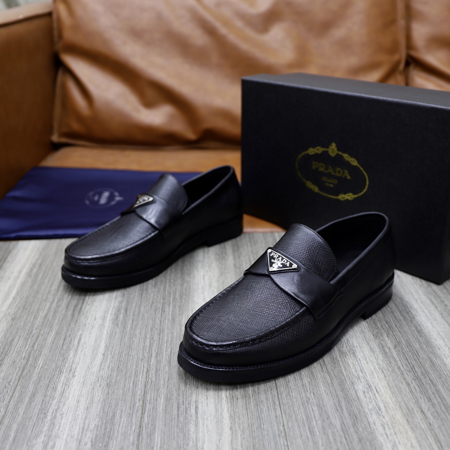 Prada Men's Black Leather Loafers Original Leather Sole Breathable Lining 6 i1745166060664 3717 0 4