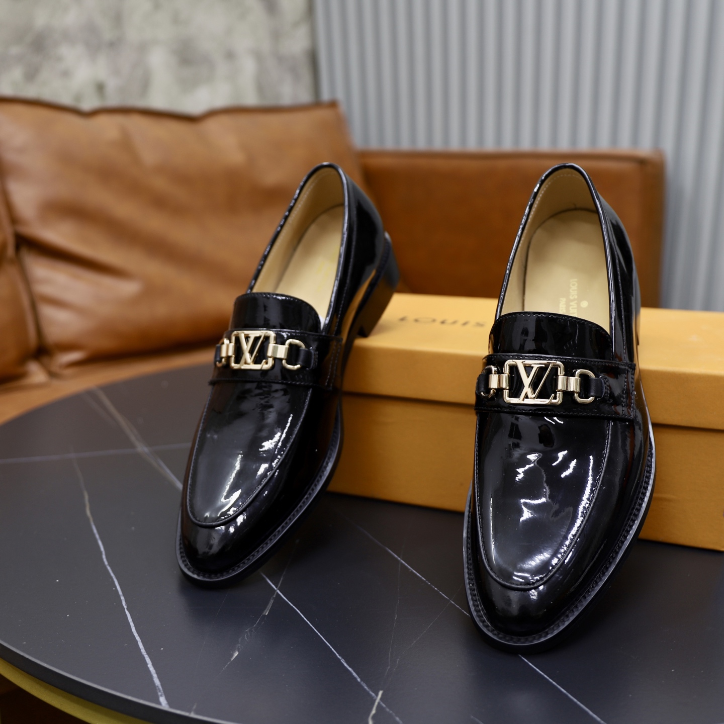Louis Vuitton Men's Black Leather Loafers with Gold-Tone Hardware | Size 38-44 7 i1745510797993 301 0 5