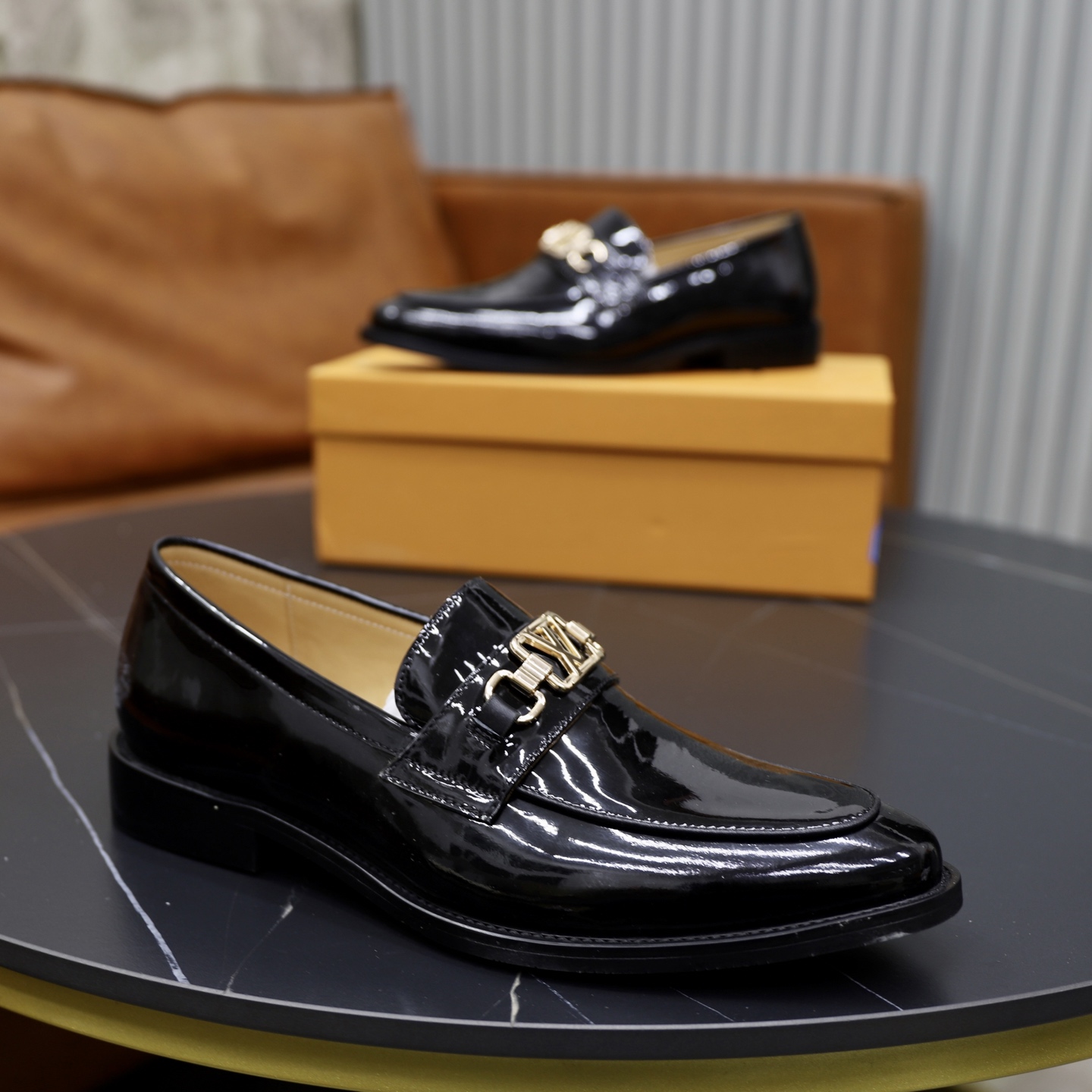 Louis Vuitton Men's Black Leather Loafers with Gold-Tone Hardware | Size 38-44 9 i1745510798020 6201 0 7