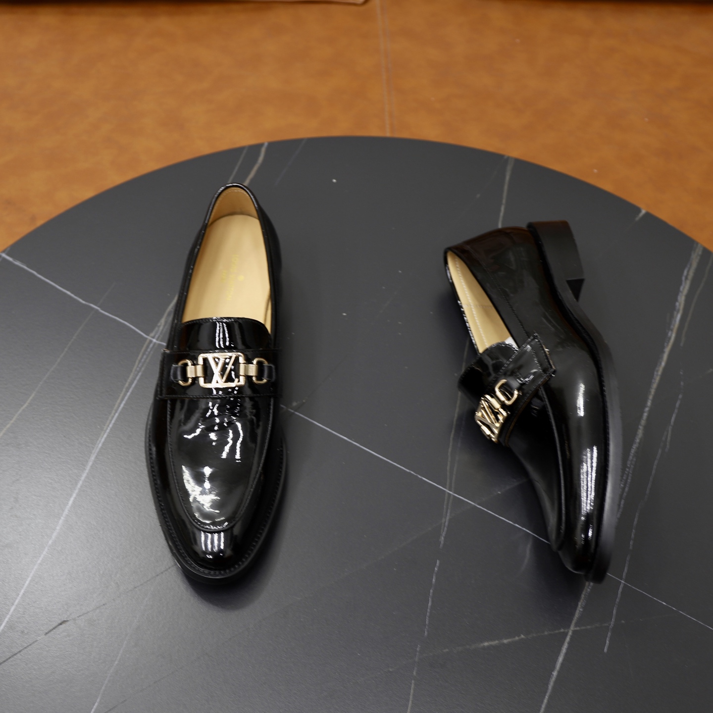 Louis Vuitton Men's Black Leather Loafers with Gold-Tone Hardware | Size 38-44 8 i1745510798029 1206 0 6