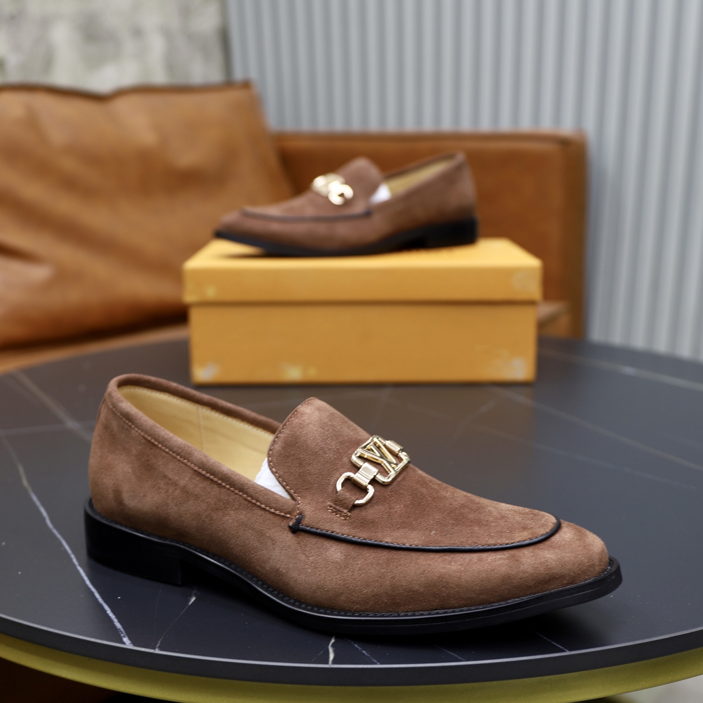 Louis Vuitton Men's Suede Loafers with Signature Buckle - Brown 9 i1745510814285 9204 0 7