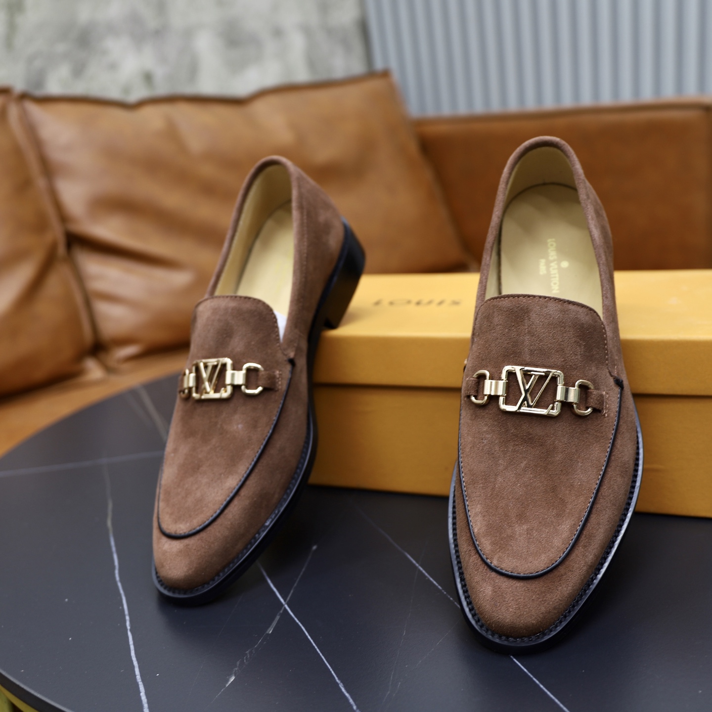 Louis Vuitton Men's Suede Loafers with Signature Buckle - Brown 7 i1745510816229 5078 0 5