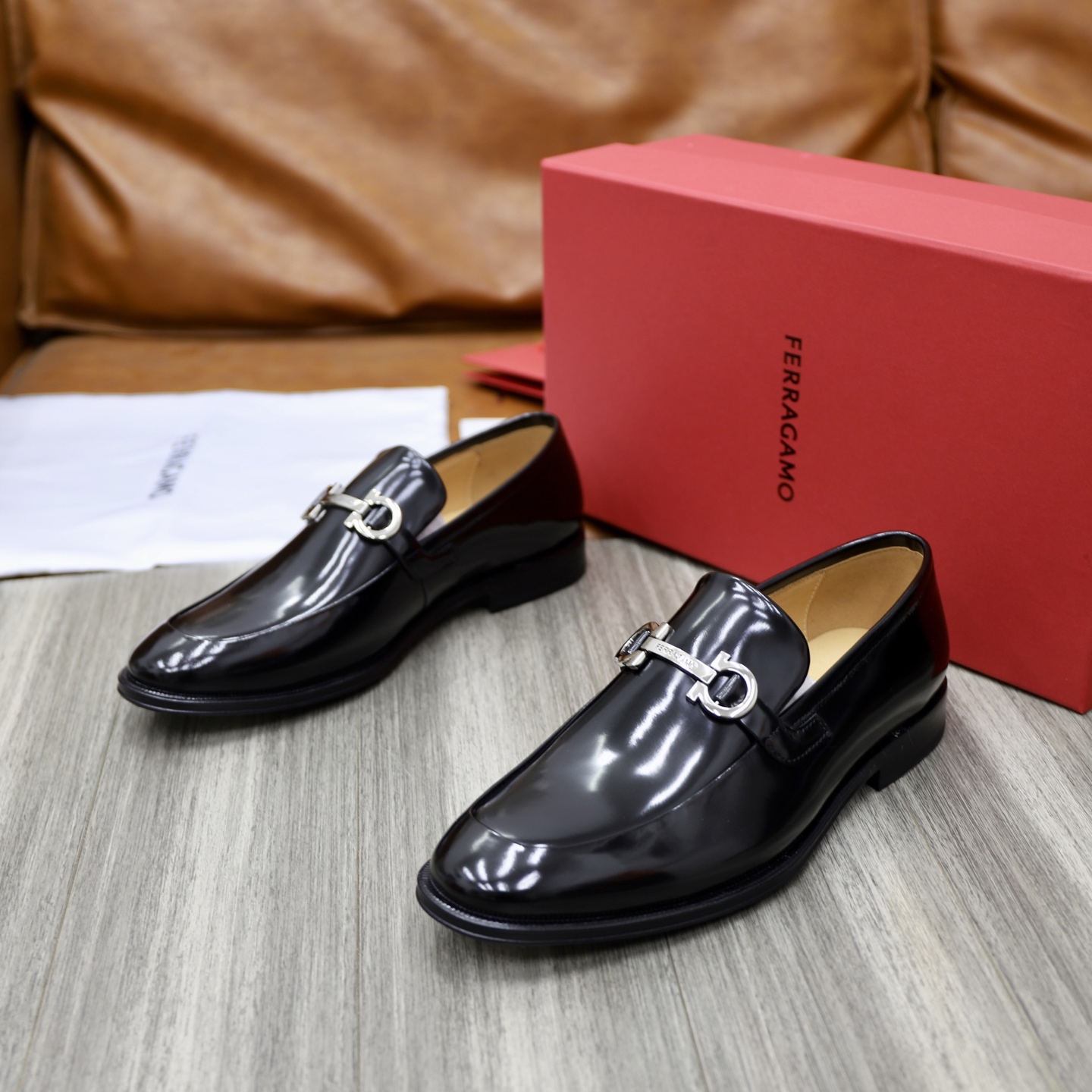 Salvatore Ferragamo Men's Leather Loafers with Gancini Ornament, Black 6 i1746721034546 2962 0 4