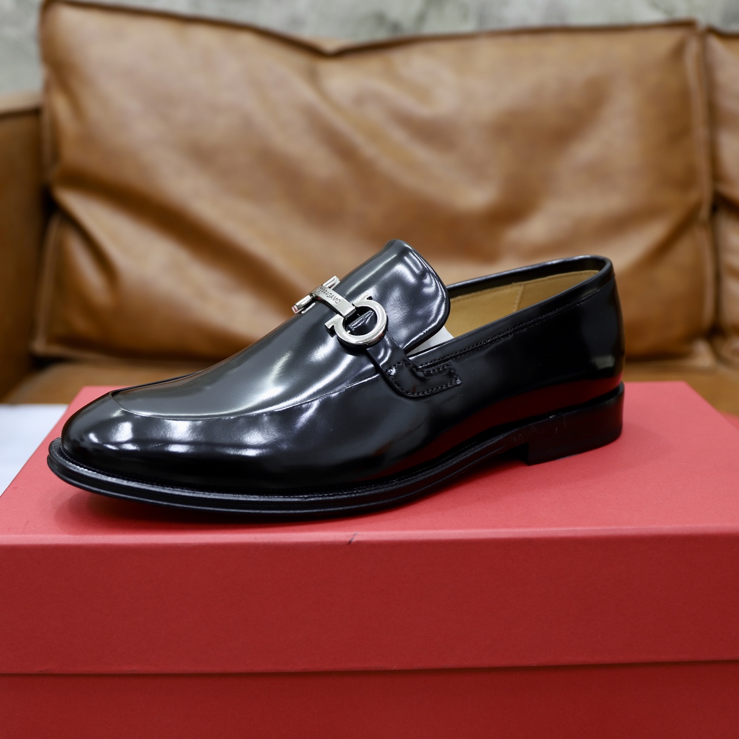 Salvatore Ferragamo Men's Leather Loafers with Gancini Ornament, Black 7 i1746721034626 5149 0 5