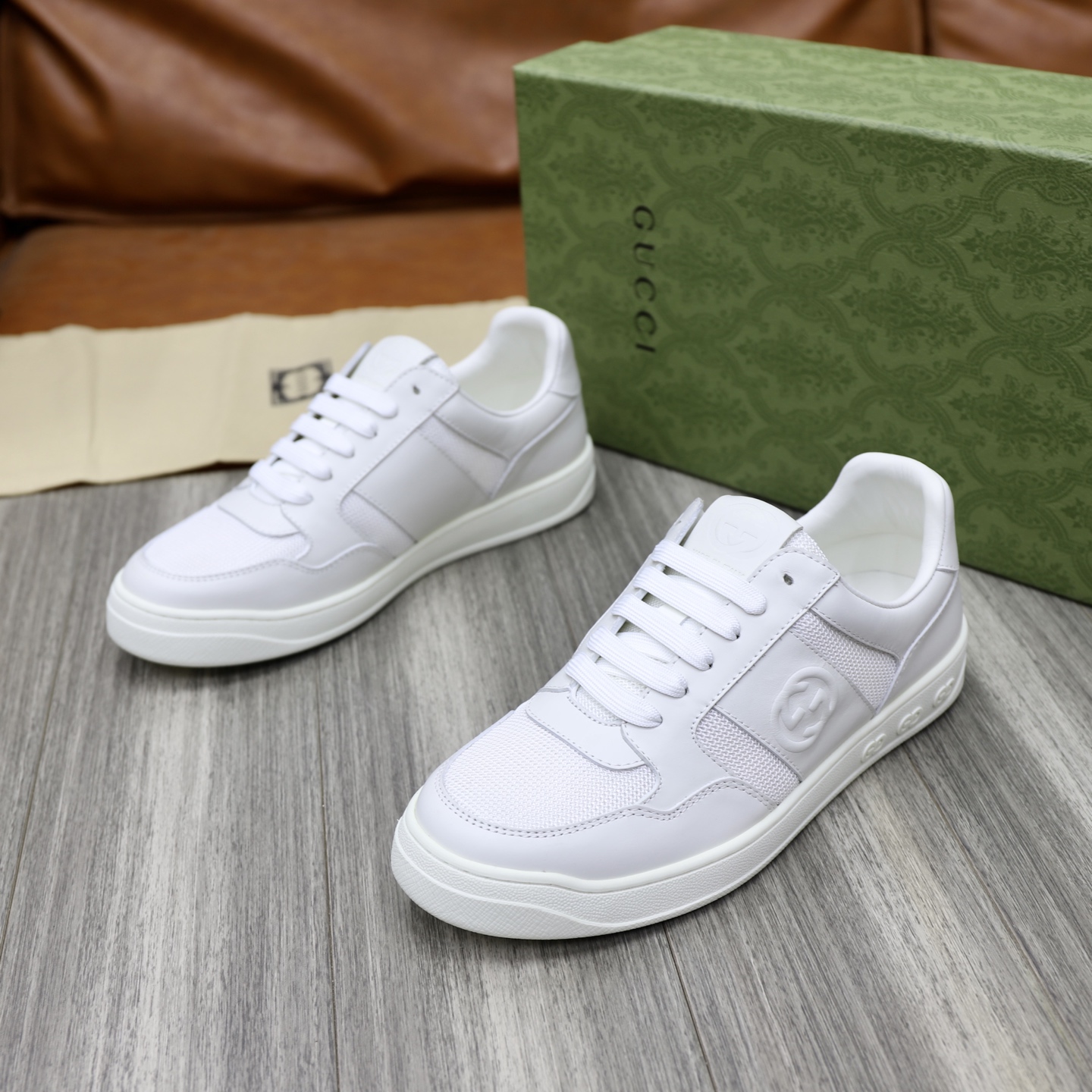 Gucci Men's Ace Leather Sneaker White, Size 38-44 EU 6 i1746894393292 7354 0 4