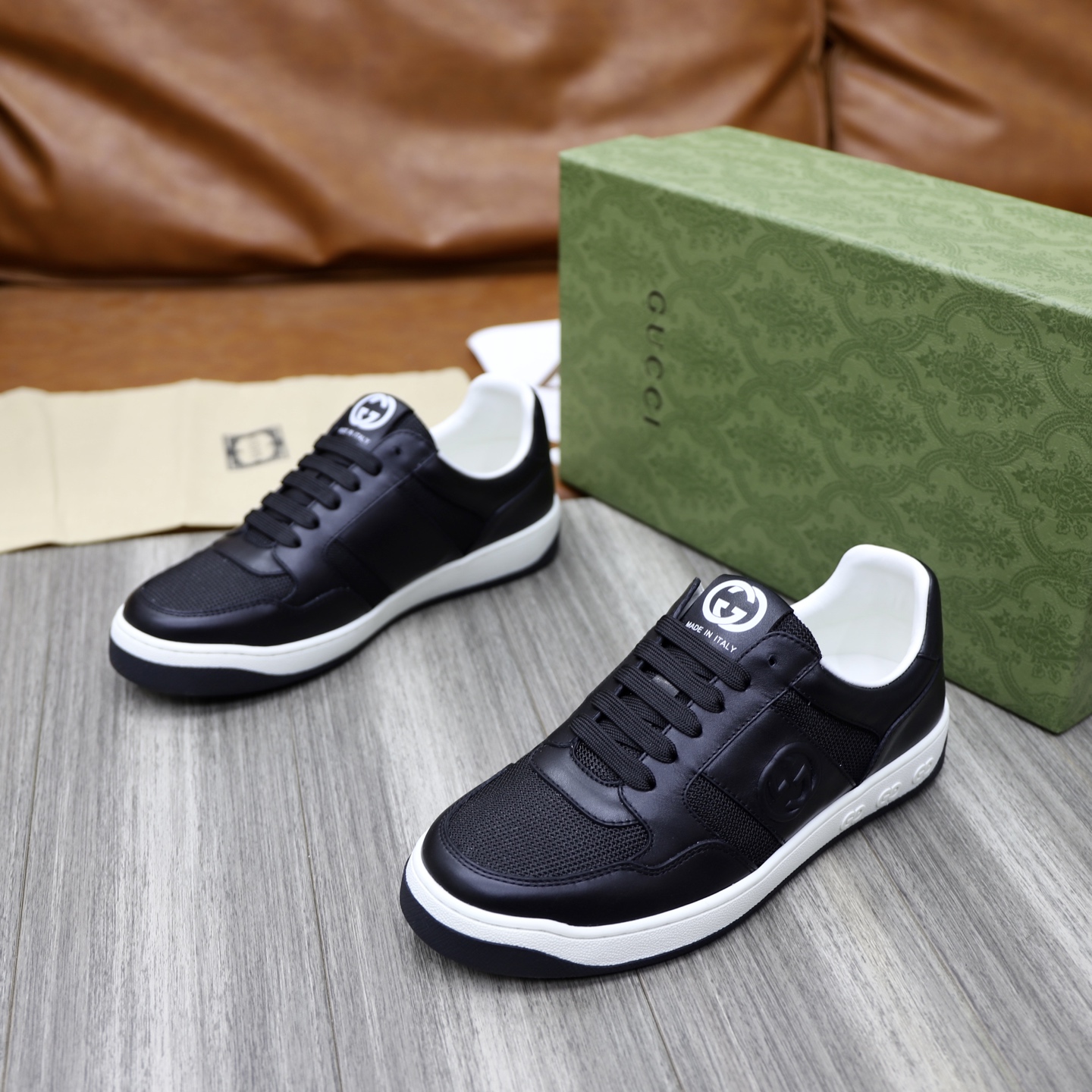 Gucci Men's Black Leather Sneakers with Iconic GG Logo - Sizes 38-44 6 i1746894407606 7767 0 4