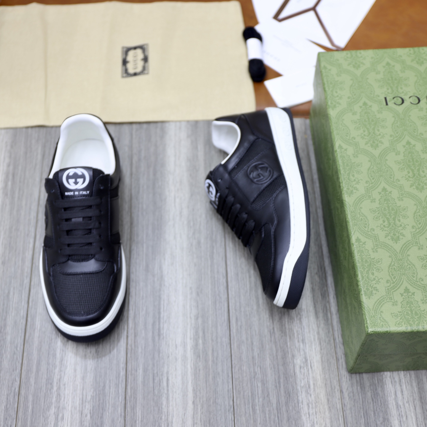 Gucci Men's Black Leather Sneakers with Iconic GG Logo - Sizes 38-44 3 i1746894410442 9739 0 1
