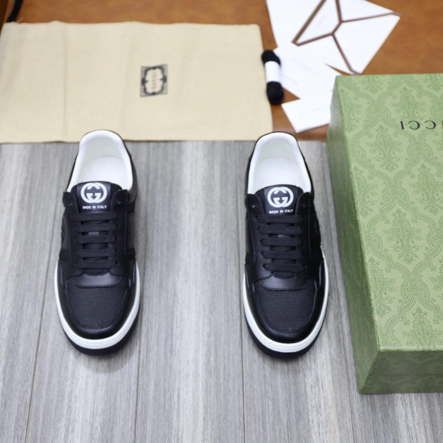 Gucci Men's Black Leather Sneakers with Iconic GG Logo - Sizes 38-44 2 i1746894410450 408 0 0