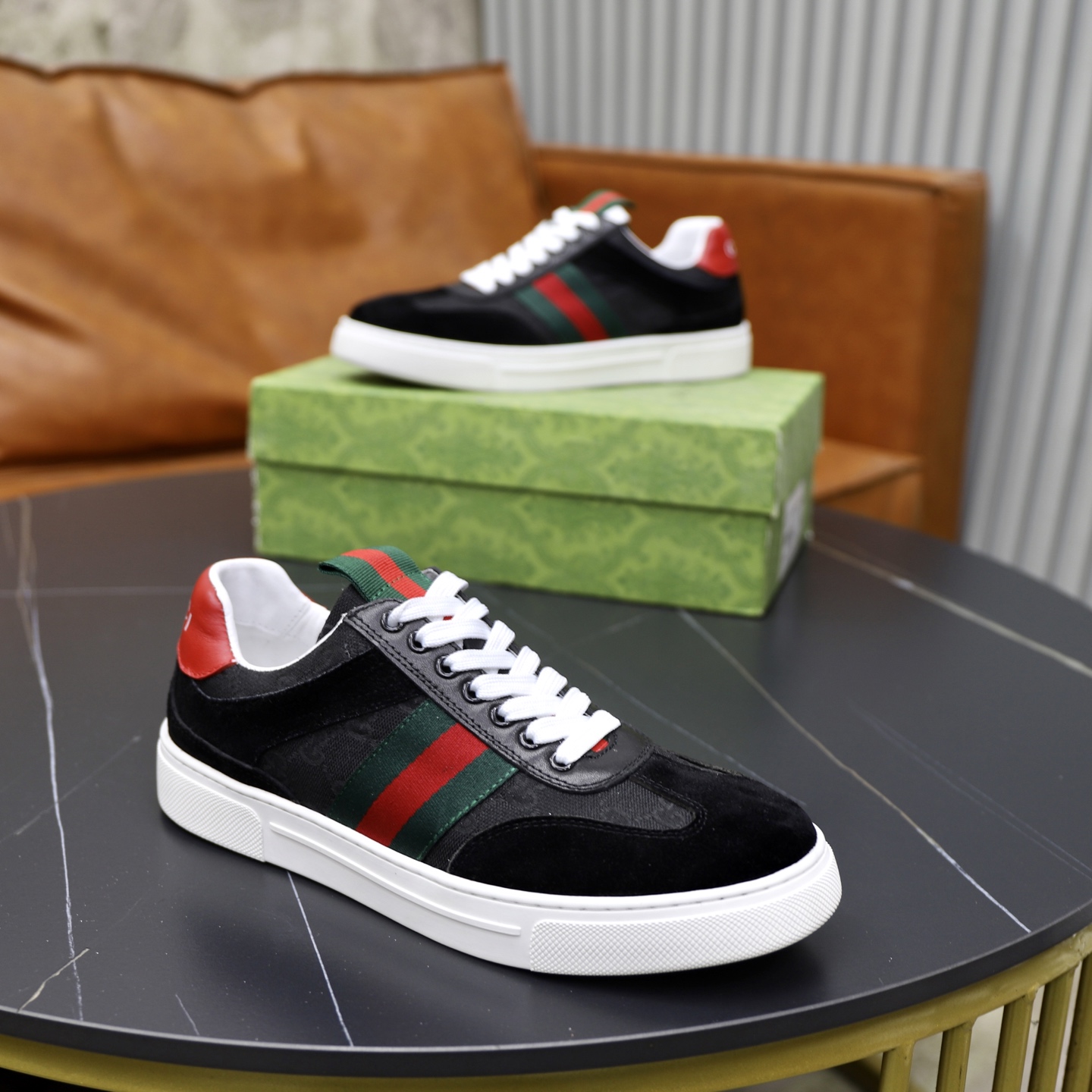 Gucci Men's Black Sneakers with Signature Web Stripe and Red Heel 9 i1751126990952 85 0 7