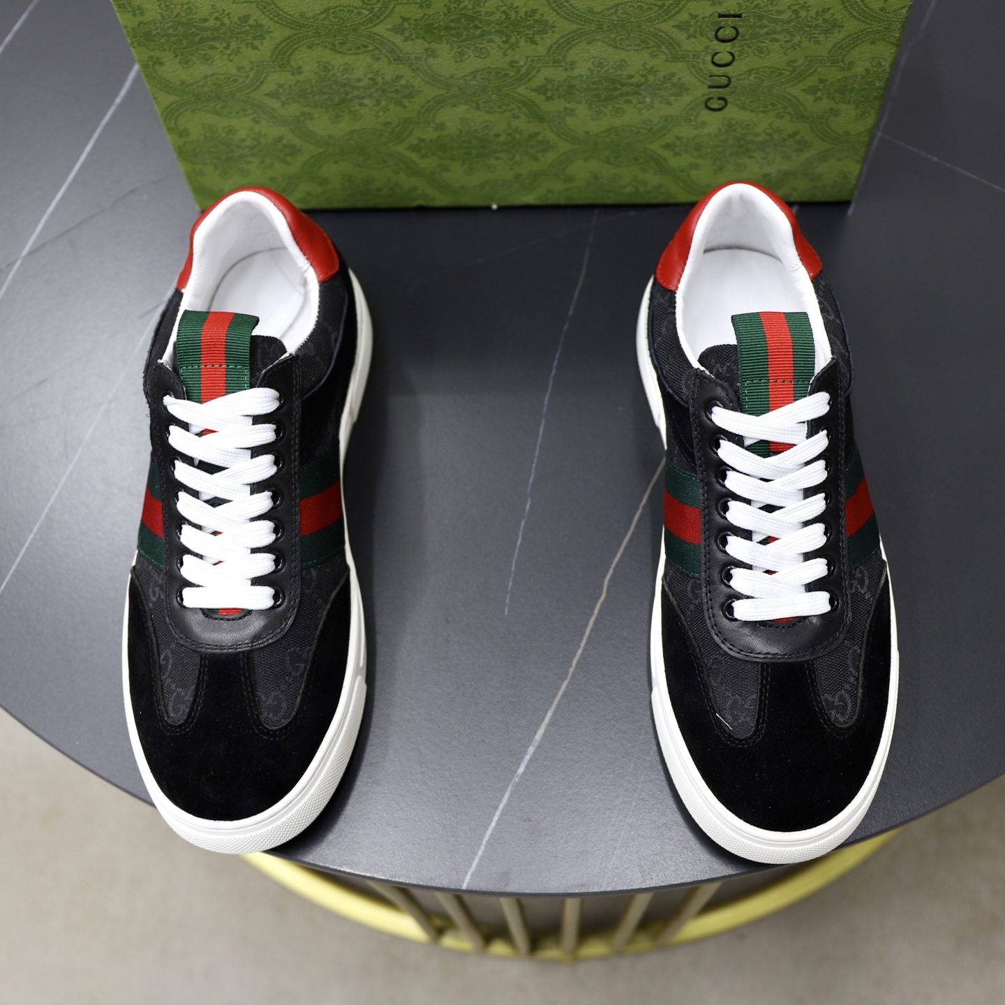 Gucci Men's Black Sneakers with Signature Web Stripe and Red Heel 2 i1751126991020 1758 0 0