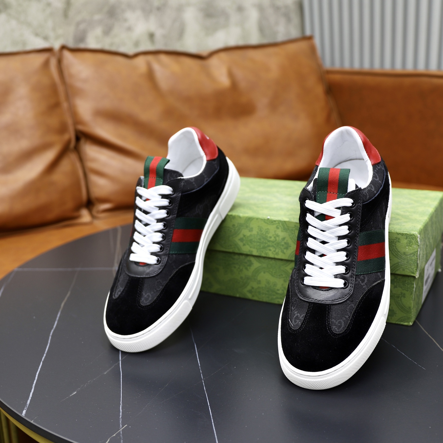 Gucci Men's Black Sneakers with Signature Web Stripe and Red Heel 7 i1751126991067 5943 0 5