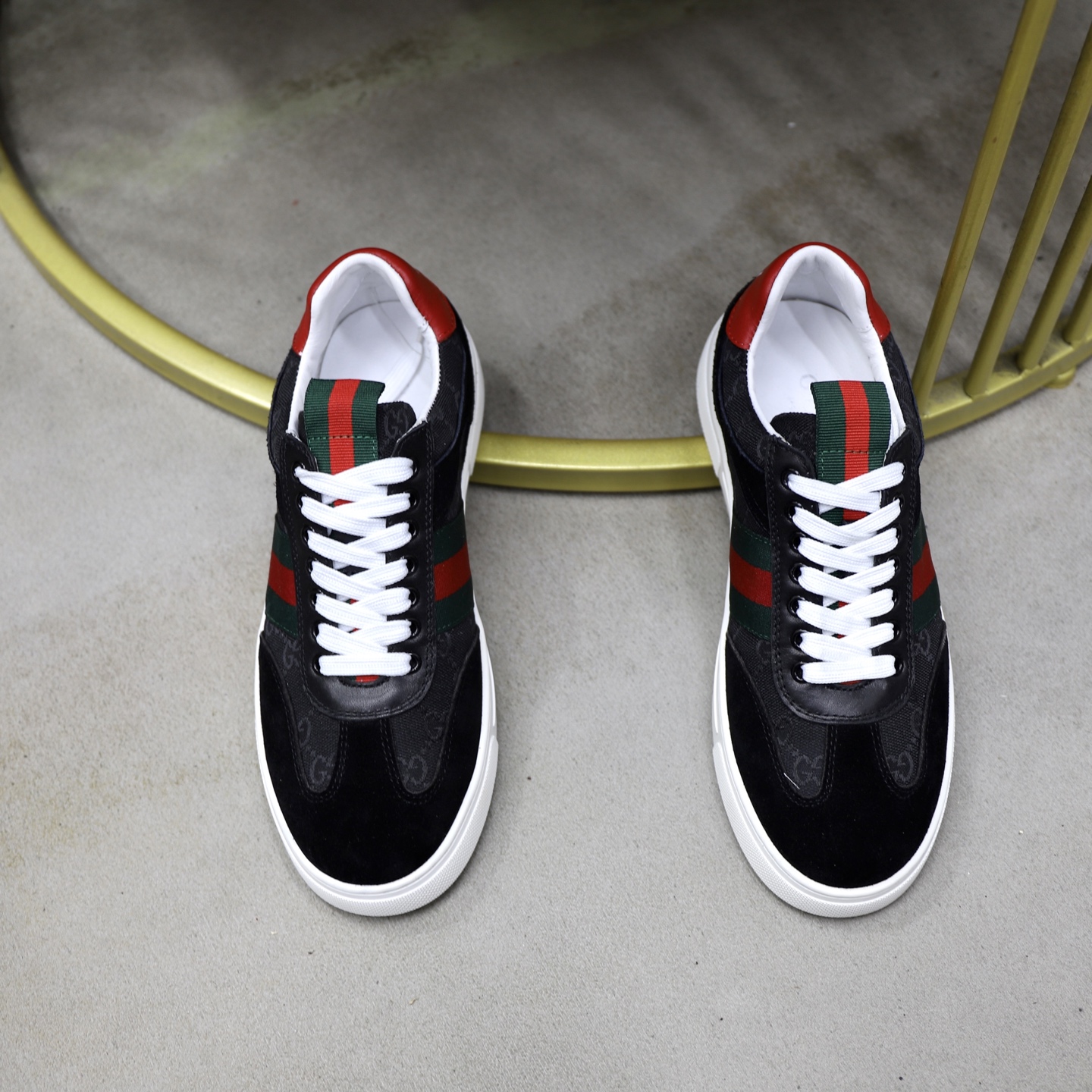 Gucci Men's Black Sneakers with Signature Web Stripe and Red Heel 4 i1751126992661 8530 0 2