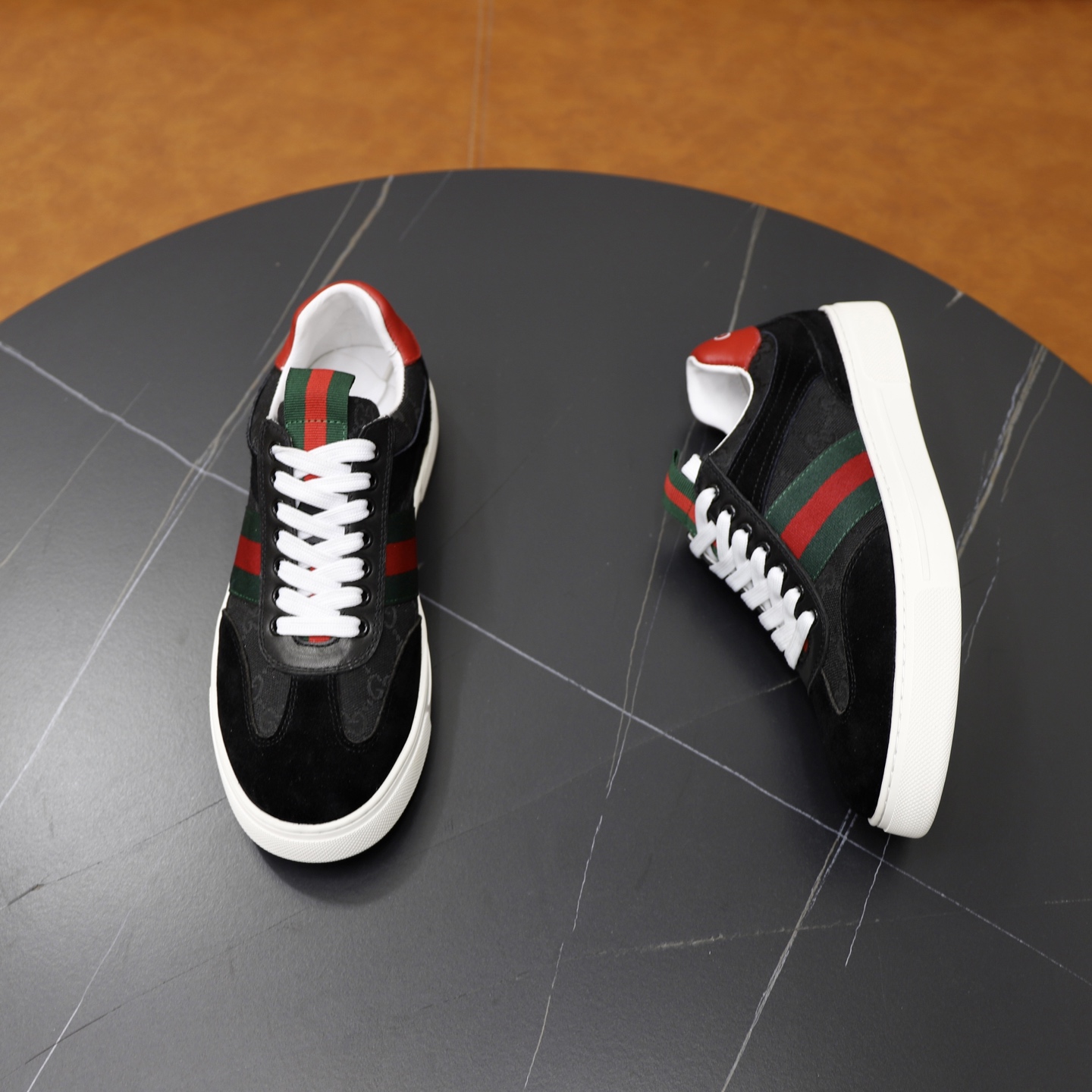 Gucci Men's Black Sneakers with Signature Web Stripe and Red Heel 8 i1751126992690 5297 0 6