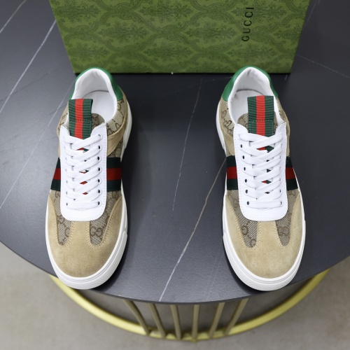 Gucci Men's Beige GG Canvas and Suede Ace Sneakers with Web Stripe 1 Gucci Men's Beige GG Canvas and Suede Ace Sneakers with Web Stripe