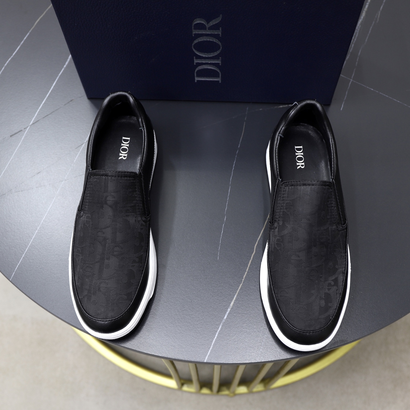 Dior Men's Black Oblique Galaxy Leather Slip-On Sneaker Shoes