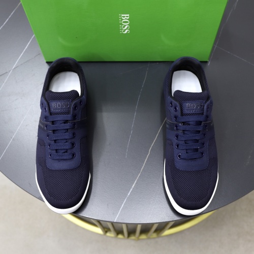 BOSS Men's Mesh Panel Low-Top Sneakers in Navy Blue - Comfort & Style 1 BOSS Men's Mesh Panel Low-Top Sneakers in Navy Blue - Comfort & Style