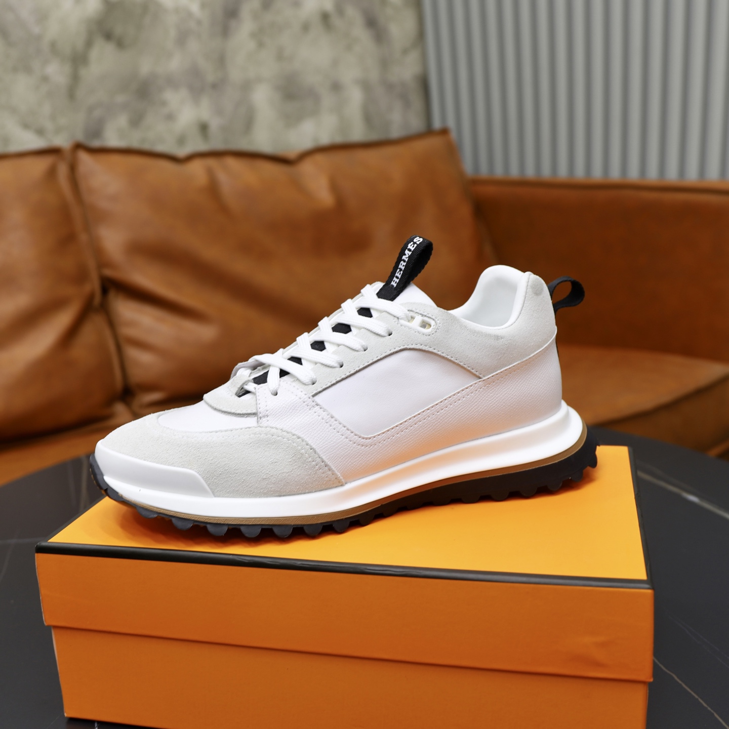 Hermes Men's White Leather & Suede Sneakers, Paris Runway Style, Size 38-44 5 i1753978089309 2265 0 3