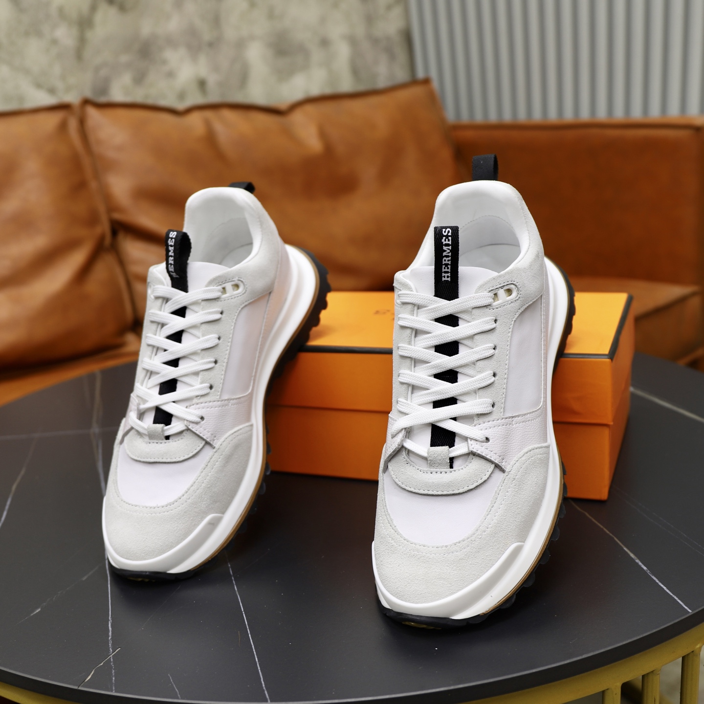 Hermes Men's White Leather & Suede Sneakers, Paris Runway Style, Size 38-44 7 i1753978089309 5826 0 5