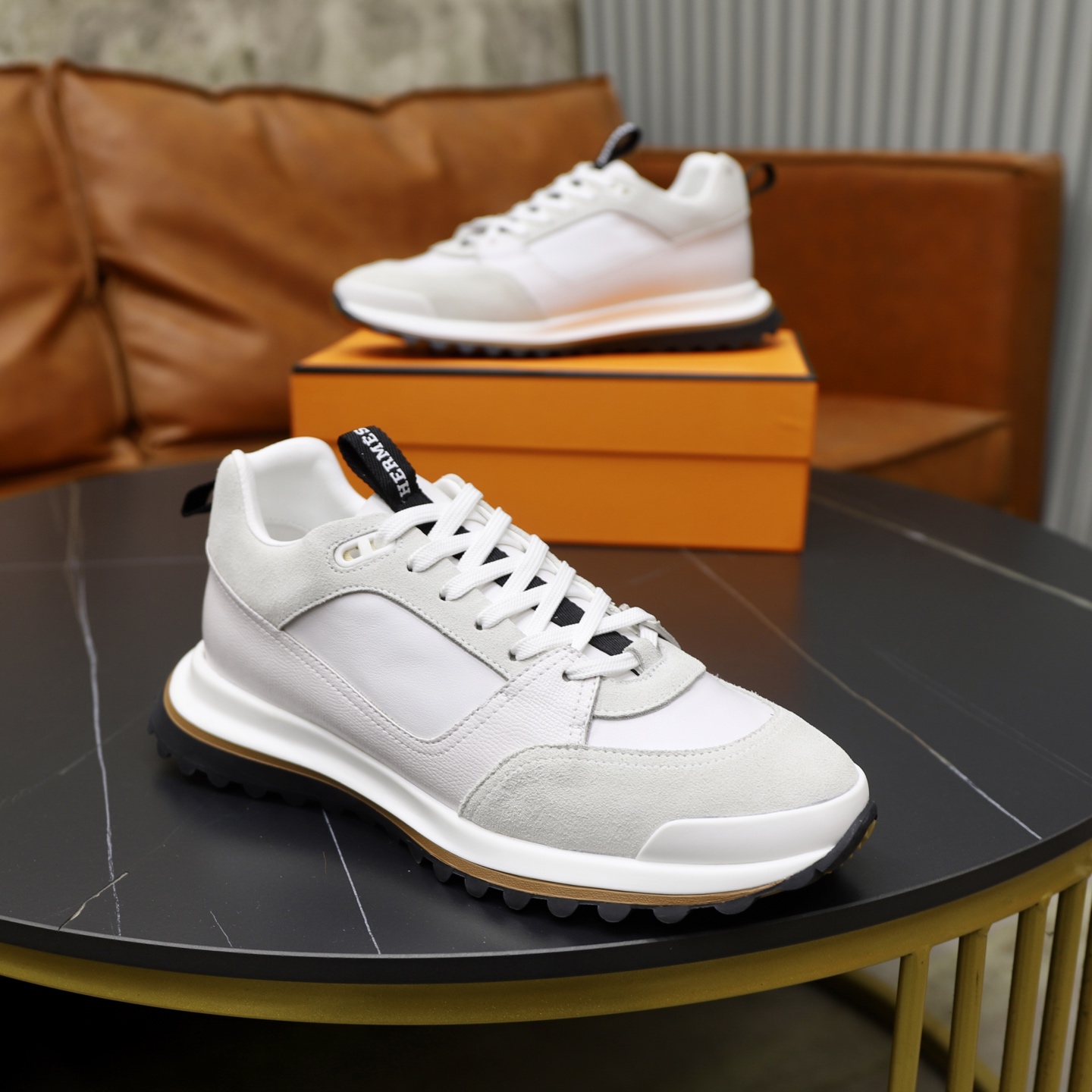 Hermes Men's White Leather & Suede Sneakers, Paris Runway Style, Size 38-44 9 i1753978089309 6123 0 7