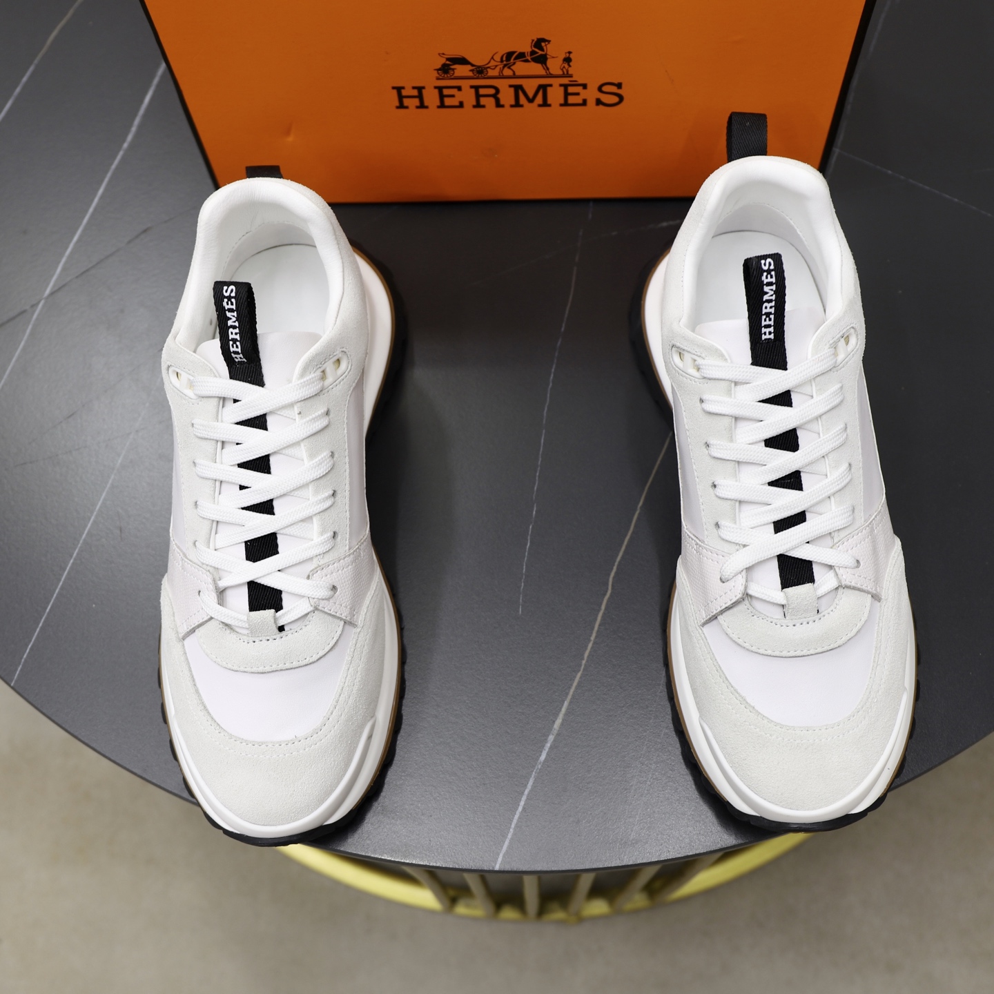 Hermes Men's White Leather & Suede Sneakers, Paris Runway Style, Size 38-44 2 i1753978091143 6352 0 0
