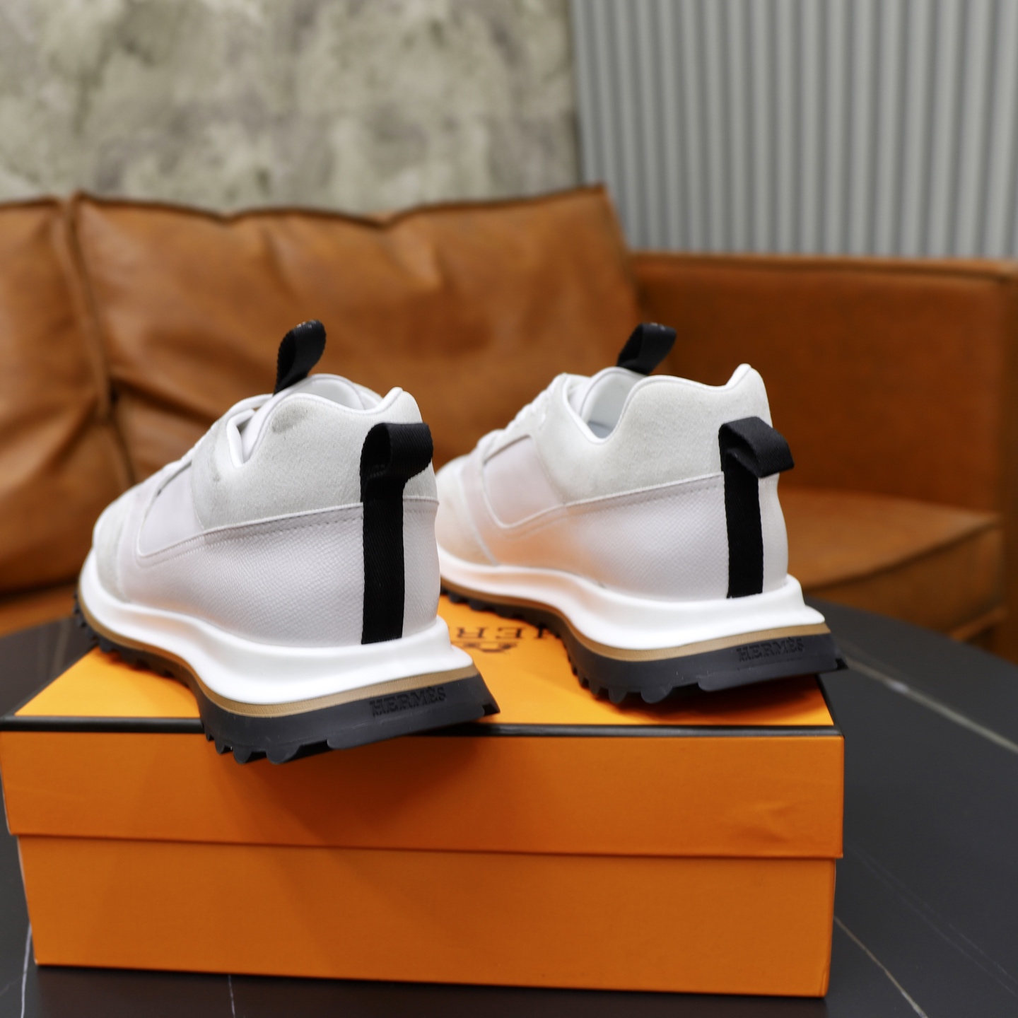 Hermes Men's White Leather & Suede Sneakers, Paris Runway Style, Size 38-44 6 i1753978091165 1104 0 4