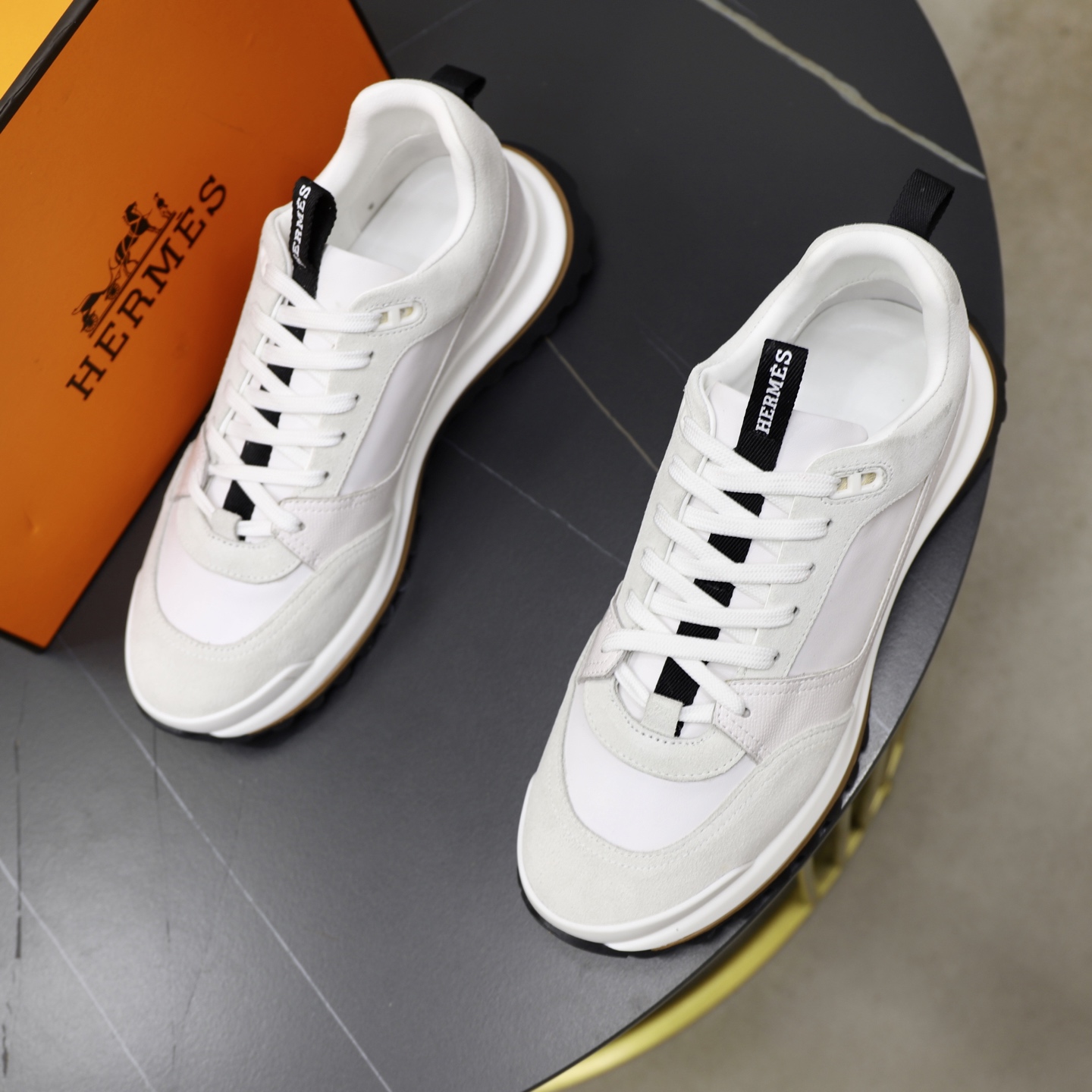 Hermes Men's White Leather & Suede Sneakers, Paris Runway Style, Size 38-44 3 i1753978091169 7254 0 1