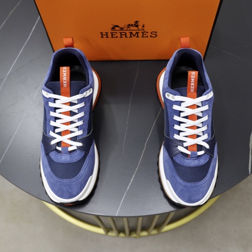 Hermes Men's Blue Suede and Mesh Sneakers - Parisian Style, Sizes 38-44