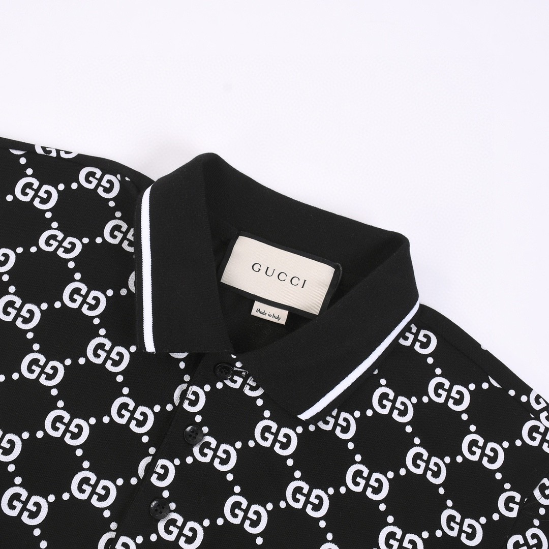 GUCCI 古驰 满花双G 小 LOGO 印花翻领