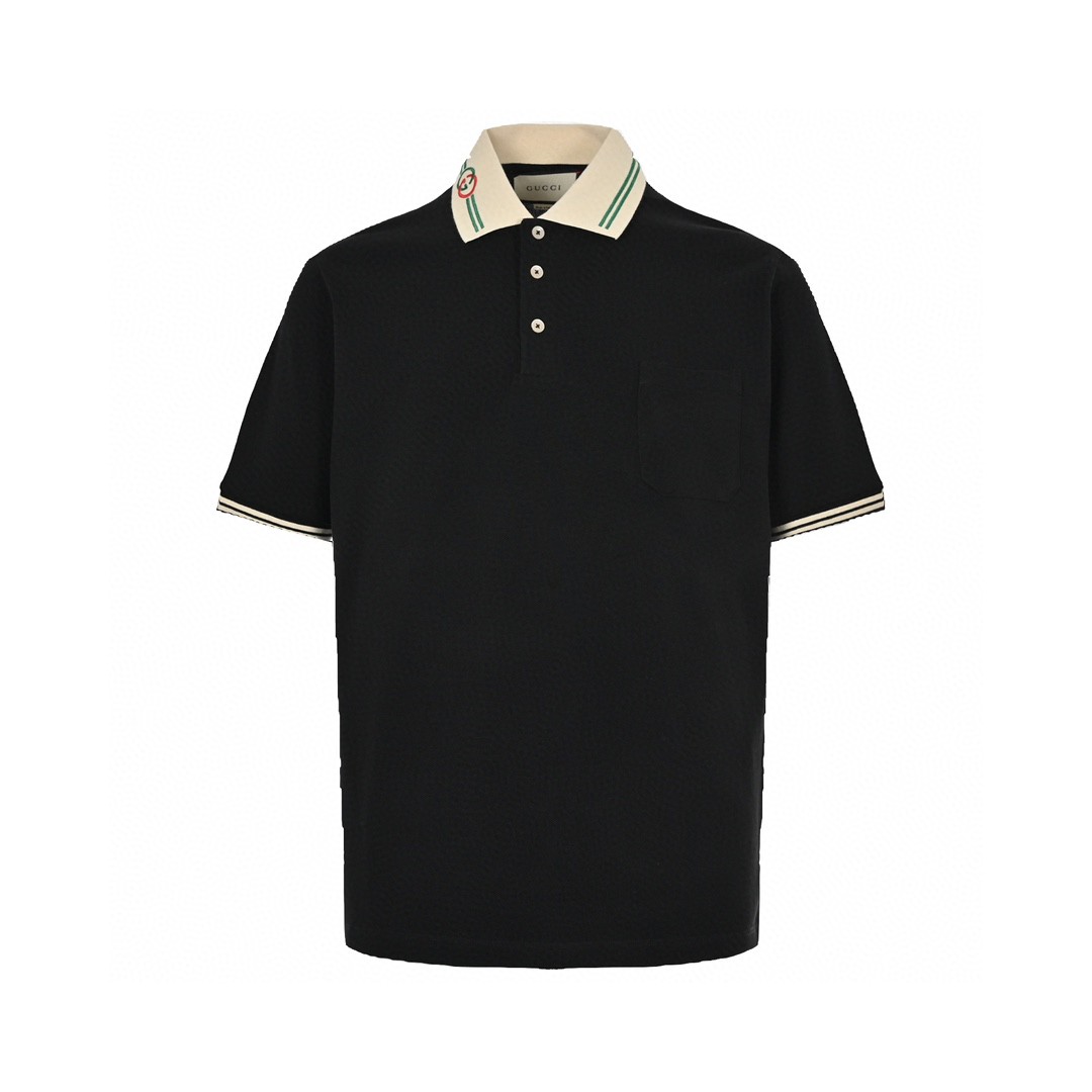 Gucci/古驰 经典领口双G刺绣Polo短袖
