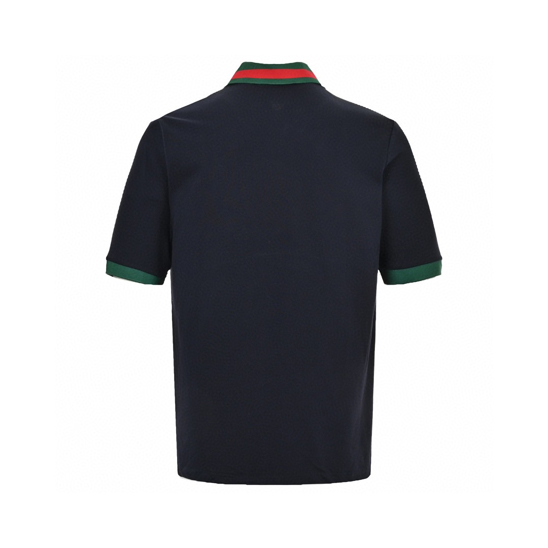 Gucci/古驰 24ss 红绿领刺绣双G口袋Polo短袖