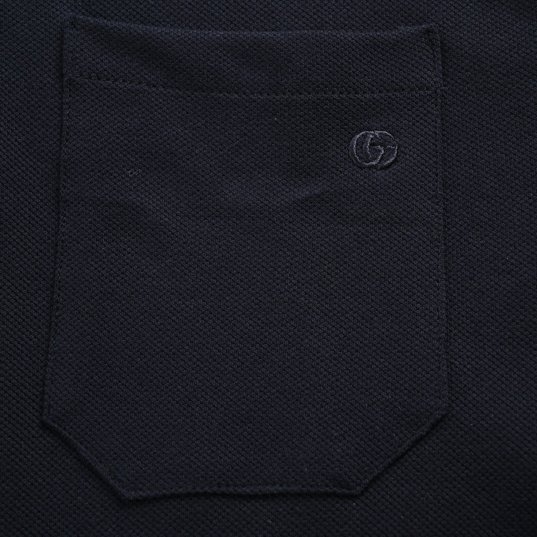 Gucci/古驰 24ss 红绿领刺绣双G口袋Polo短袖