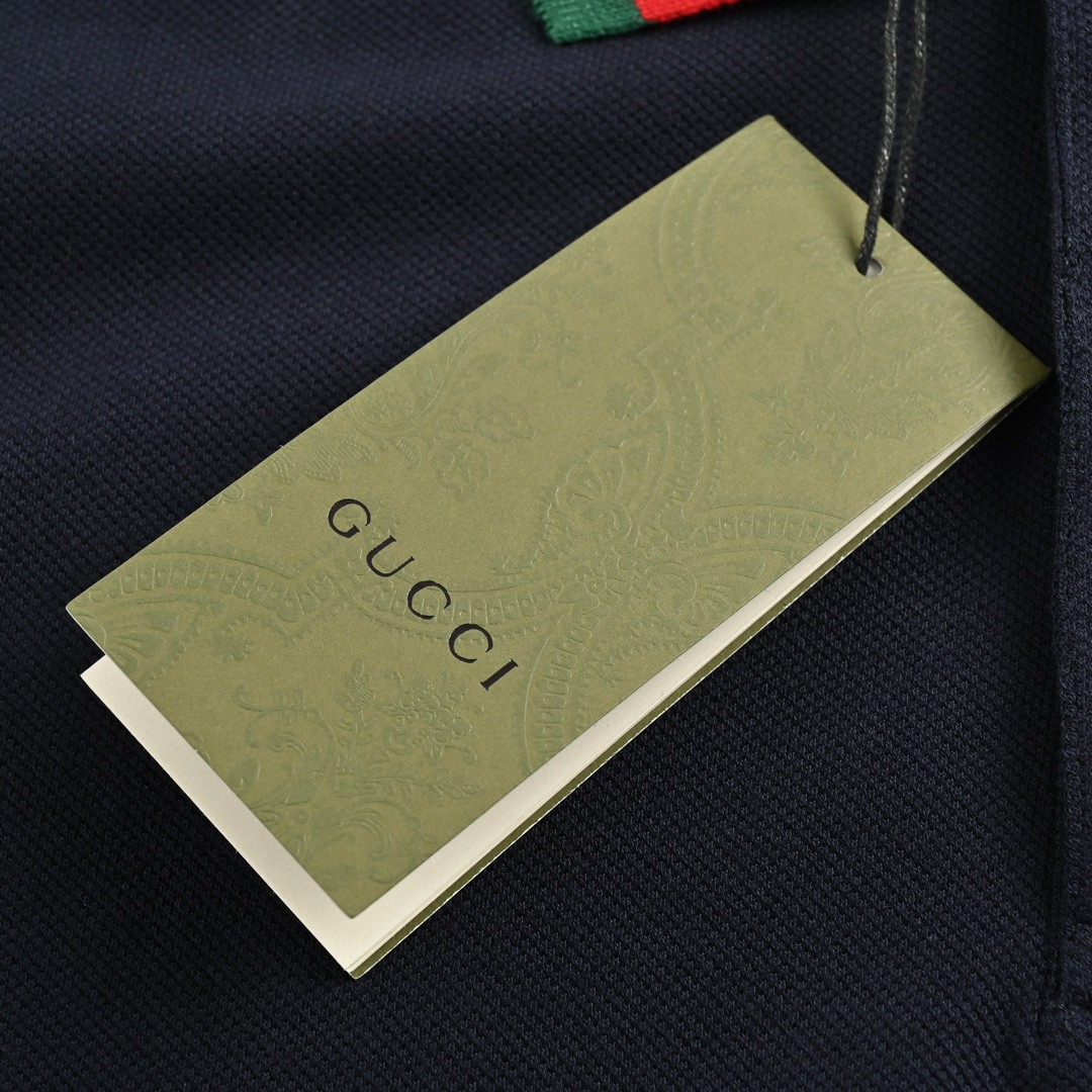Gucci/古驰 24ss 红绿领刺绣双G口袋Polo短袖