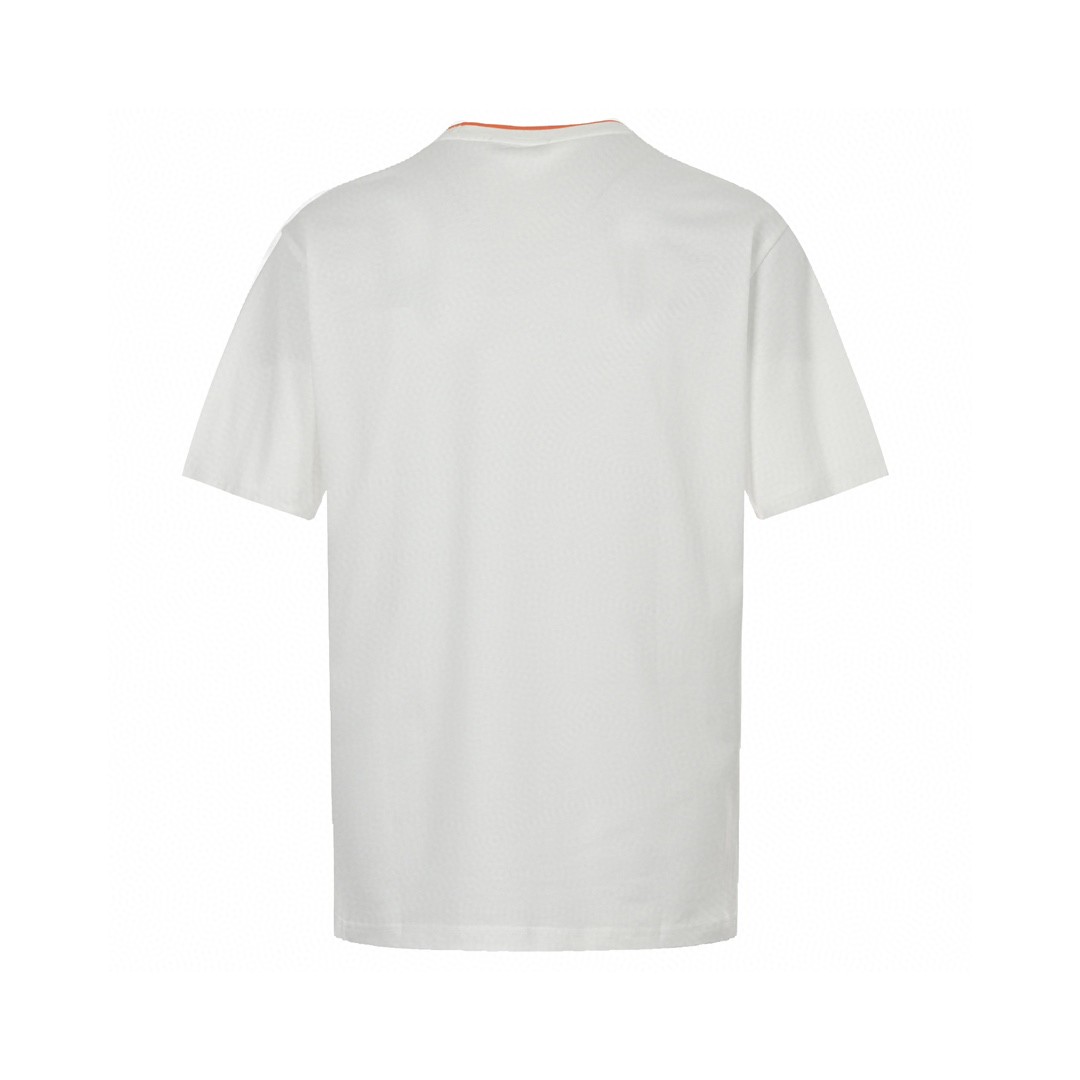 HERMES/爱马仕 经典刺绣橙标短袖 白色