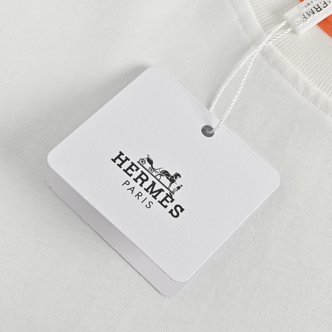 HERMES/爱马仕 经典刺绣橙标短袖 白色