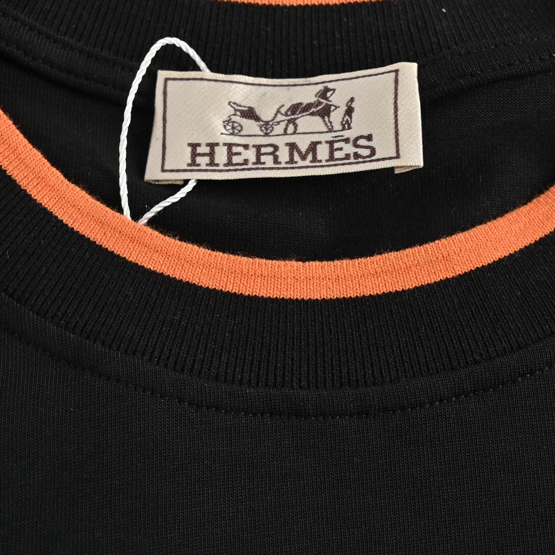 HERMES/爱马仕 经典刺绣橙标短袖 Logo标识