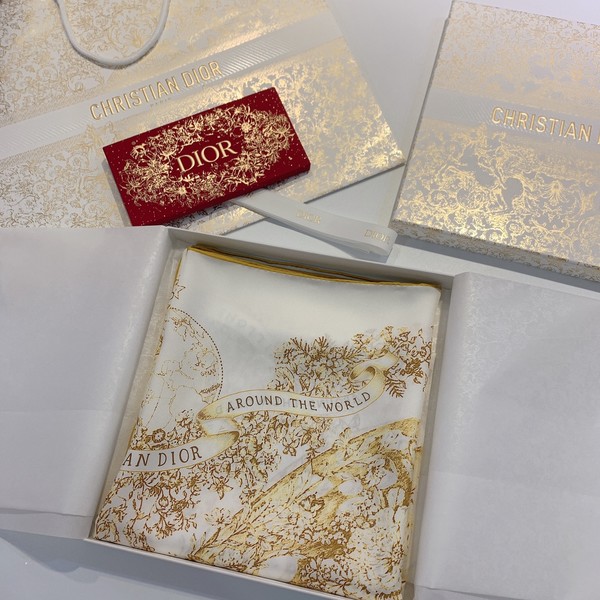 Dior Scarf Gold White Sewing Silk