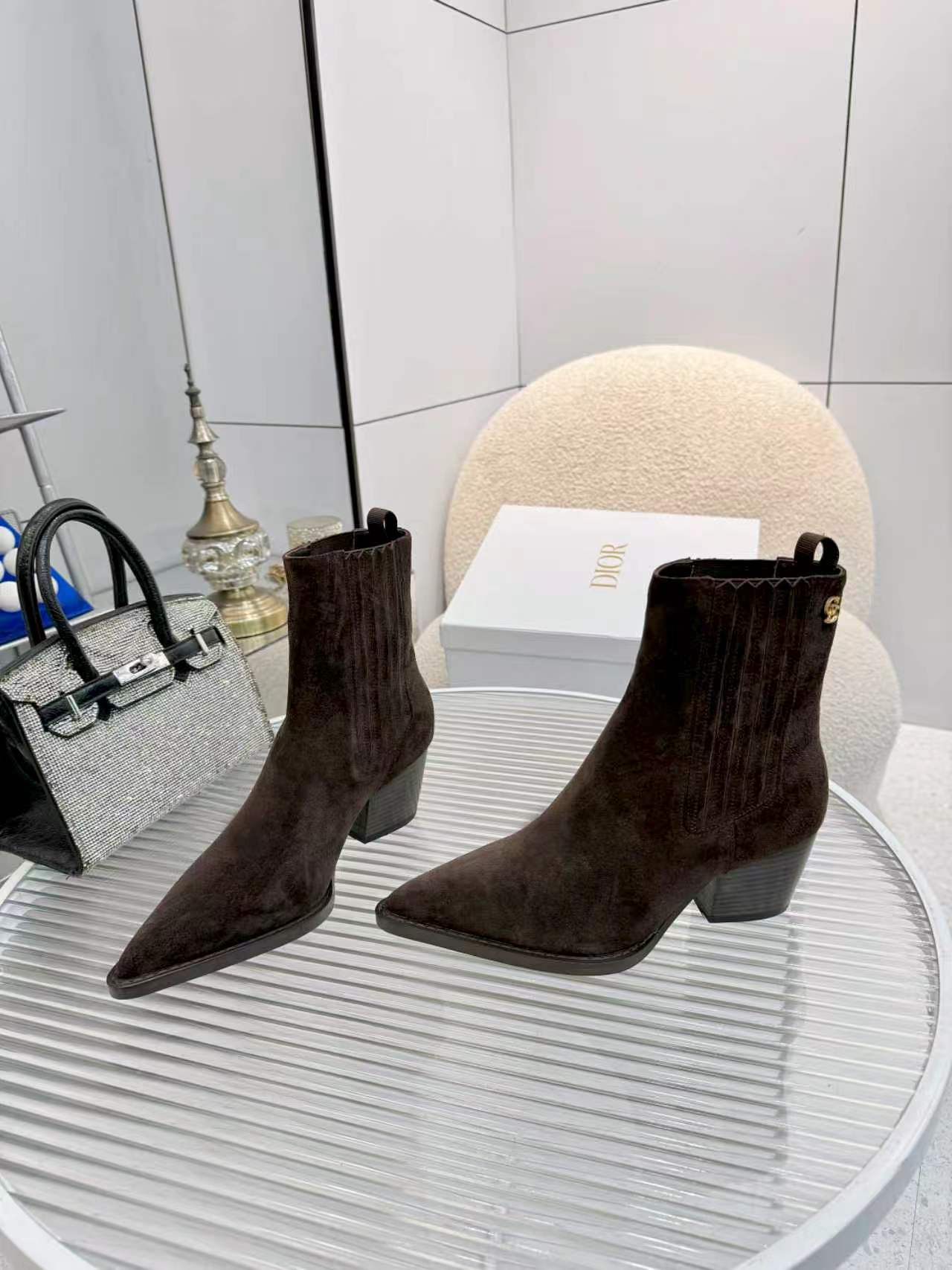 dior brown monogram knit ankle boots