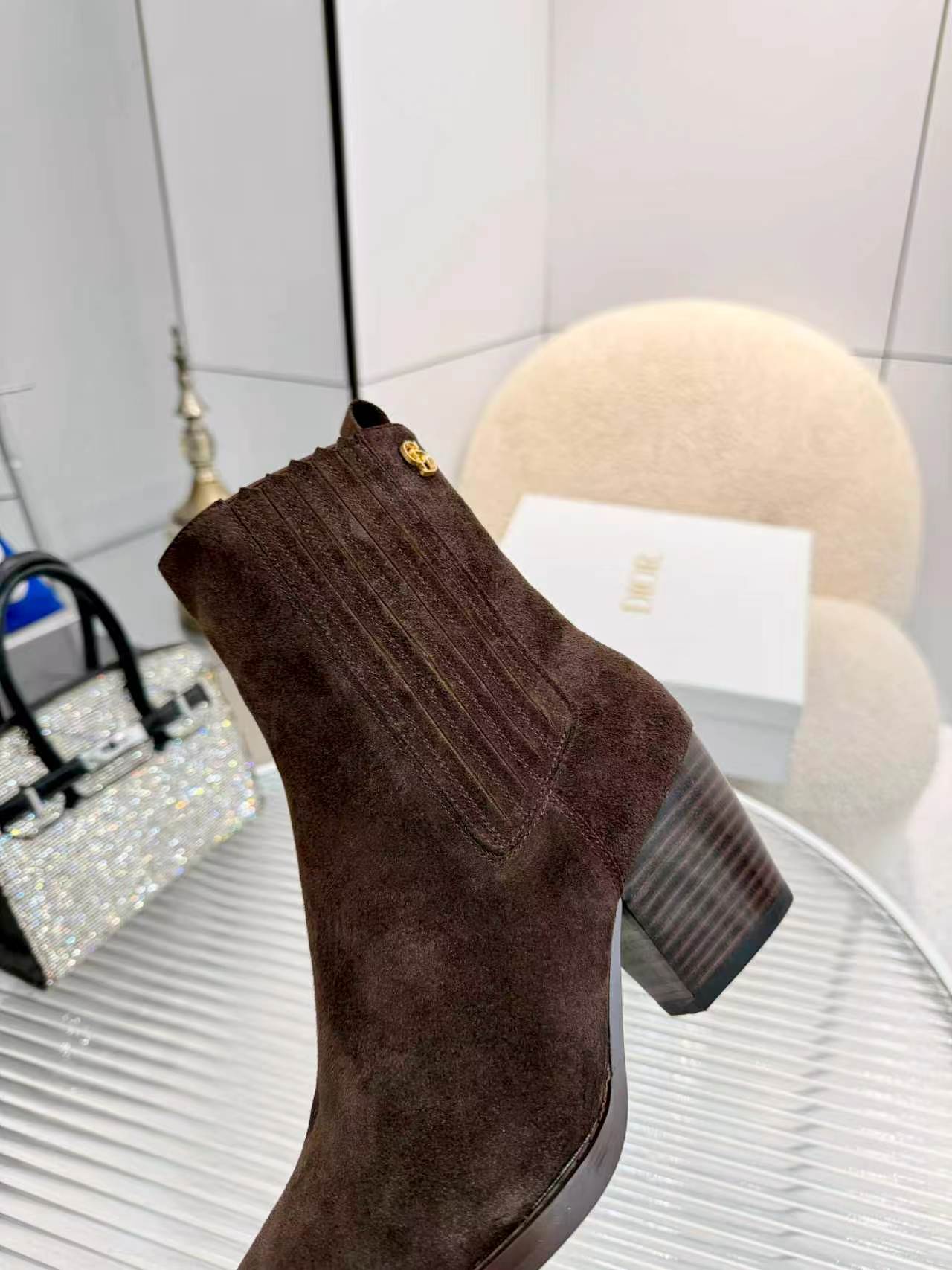 dior brown monogram knit ankle boots